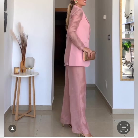 ZARA 2 PIECES SET MIXED ORGANZA BLAZER AND MIXED ORGANZA STRAIGHT LEG PANTS - Picture 8 of 16